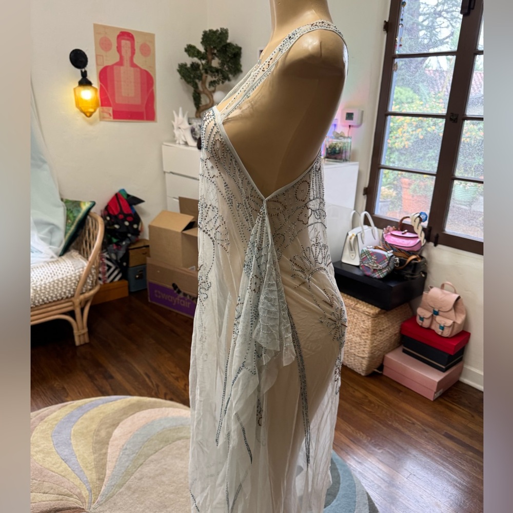 Free People Baby Blue Sheer Lace Dress w/ Intricate Beading size S - Picture 10 of 15